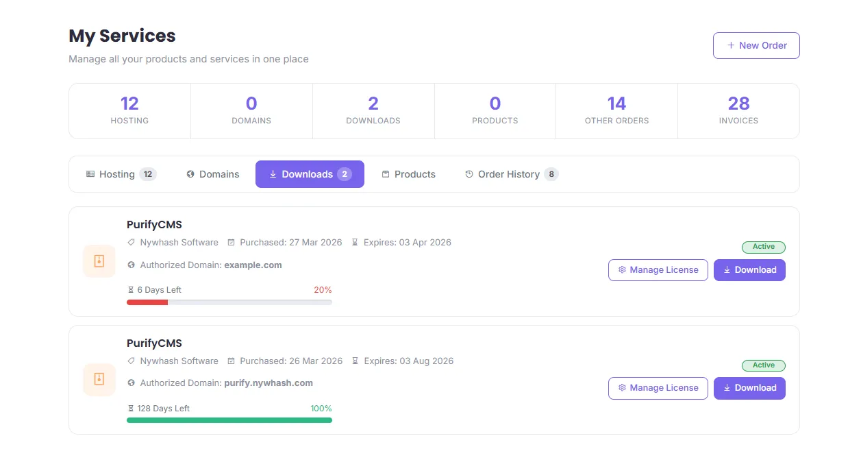 Licenses Client Area