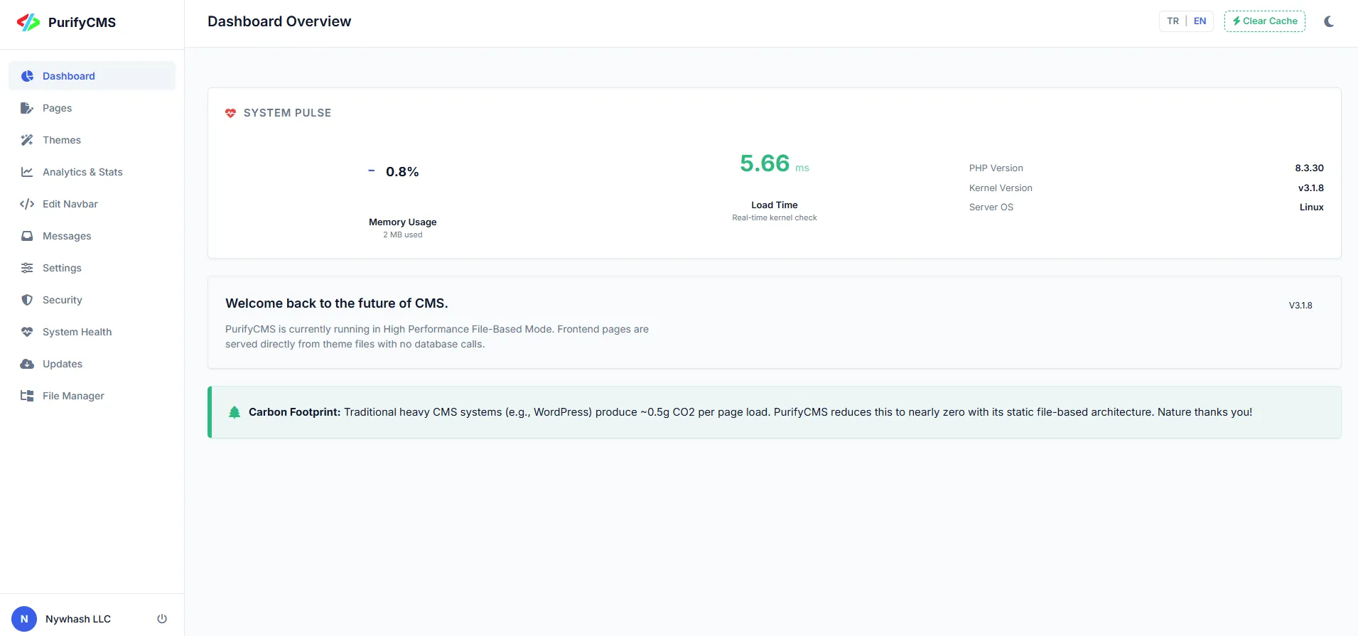 PurifyCMS Dashboard UI